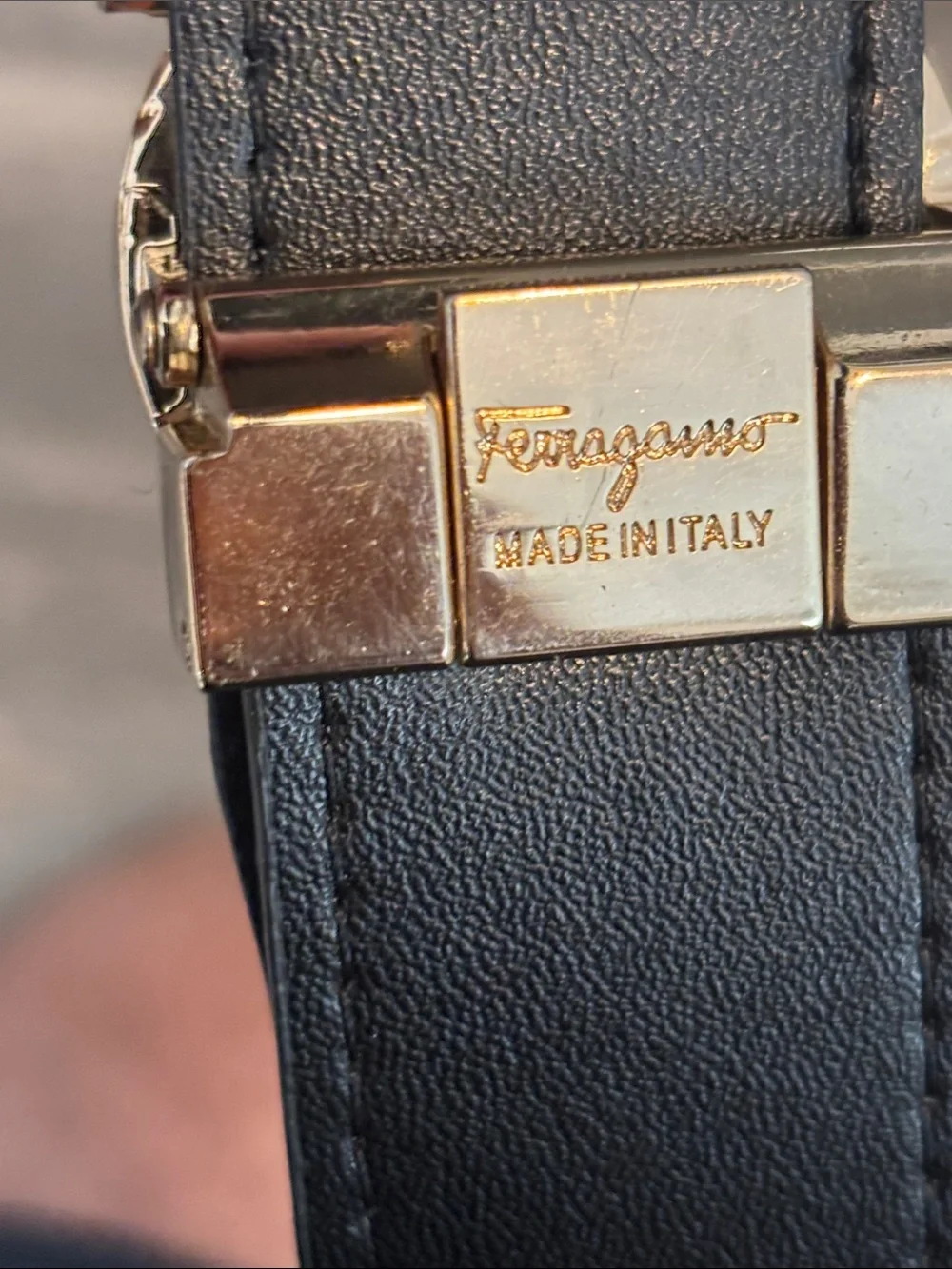 Salvatore Ferragamo Black Leather Belt with Gold Gancini Buckle